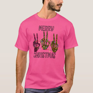 Skeleton Peace Merry Kersthand Hand Leopard Buffal T-shirt
