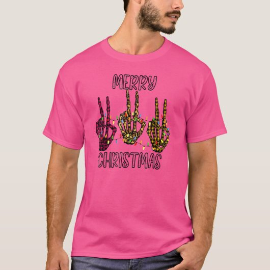 Skeleton Peace Merry Kersthand Hand Leopard Buffal T-shirt (Voorkant)