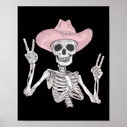 Skeleton Peace Sign Cowboy Pet Western Mexicaanse  Poster (Voorkant)