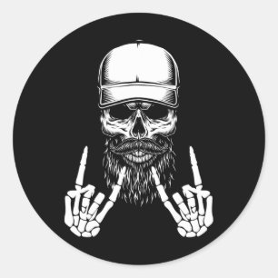 Skeleton Pet Skater Cool Halloween Punk Rock Ronde Sticker