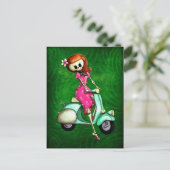 Skeleton Pin Up Girl op Scooter Briefkaart (Staand voorkant)