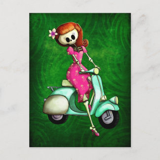 Skeleton Pin Up Girl op Scooter Briefkaart