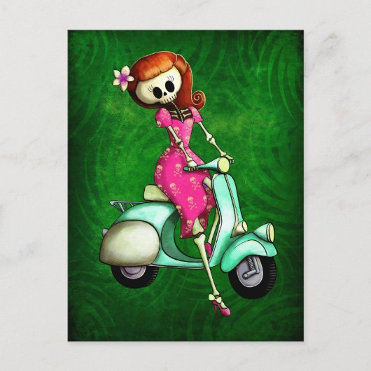 Skeleton Pin Up Girl op Scooter Briefkaart (Voorkant)