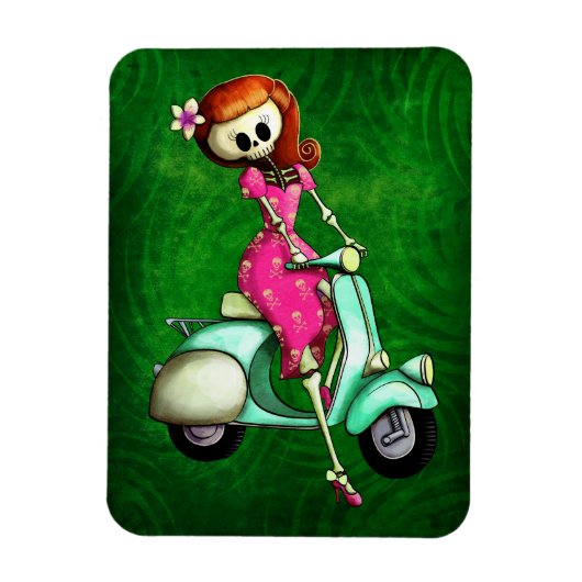Skeleton Pin Up Girl op Scooter Magneet (Verticaal)