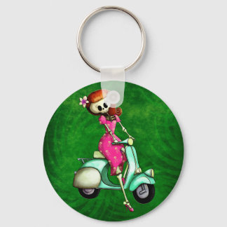 Skeleton Pin Up Girl op Scooter Sleutelhanger