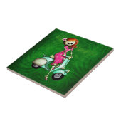 Skeleton Pin Up Girl op Scooter Tegeltje (Zijkant)