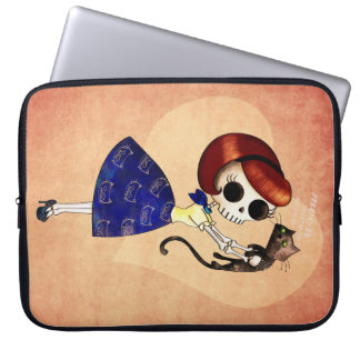 Skeleton Pin-up-meisje met haar kat Laptop Sleeve