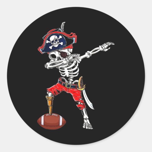Skeleton Pirate &amp; Football Ball Halloween Kost Ronde Sticker (Voorkant)