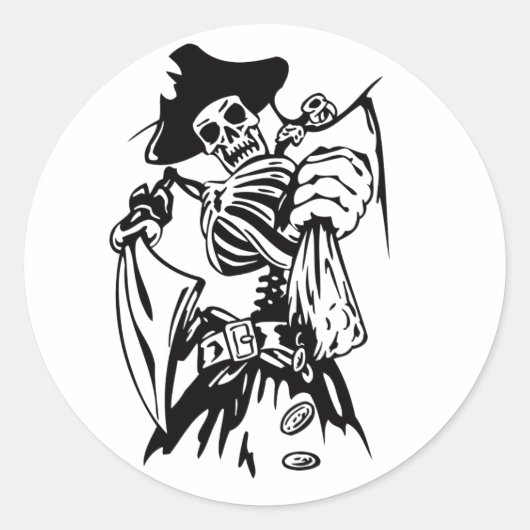 Skeleton Pirate Fighter Sword Tattoo Style Artwork Ronde Sticker (Voorkant)
