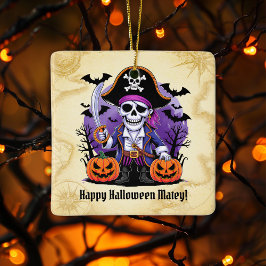 Skeleton Pirate Happy Halloween Matey Keramisch Ornament