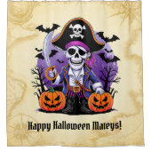 Skeleton Pirate Happy Halloween Mateys Douchegordijn (Voorkant)