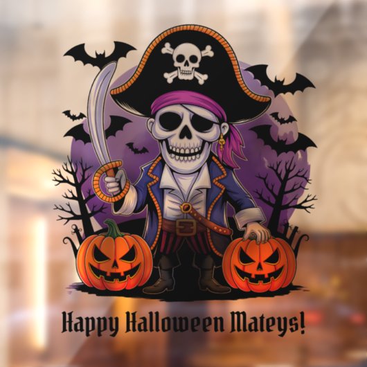 Skeleton Pirate Happy Halloween Mateys Raamsticker (Vel 2)