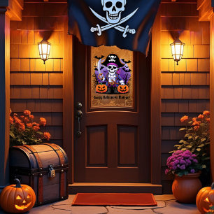 Skeleton Pirate Happy Halloween Mateys Raamsticker