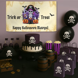 Skeleton Pirate Happy Halloween Mateys Spandoek