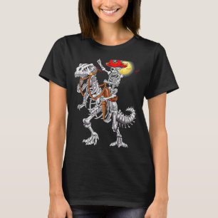 Skeleton Pirate Riding Skeleton Dinosaur Halloween T-shirt