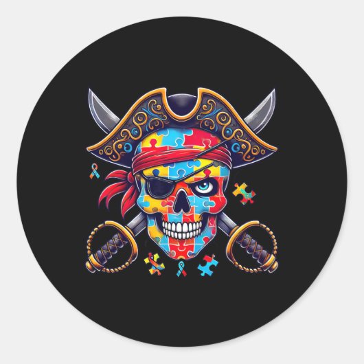 Skeleton Pirate Skull Halloween Mannen Vrouwen Kin Ronde Sticker (Voorkant)