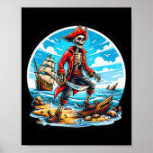 Skeleton Pirate T-shirt Skull Halloween Skeleton P Poster (Voorkant)