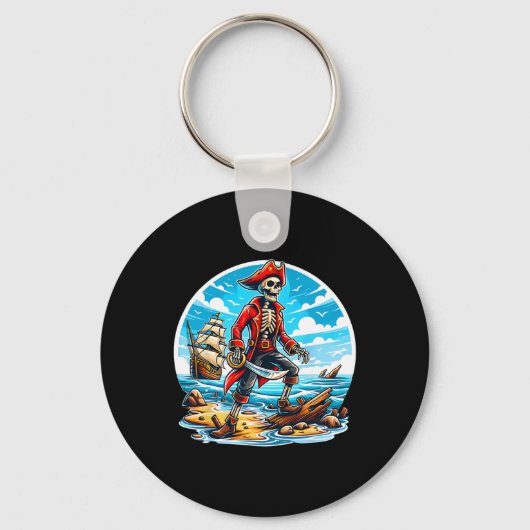 Skeleton Pirate T-shirt Skull Halloween Skeleton P Sleutelhanger (Voorkant)