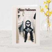 Skeleton Pit Stop Halloween Kaart (Gele Bloem)