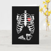 Skeleton Pizza Beer Funny Halloween Kaart (Gele Bloem)