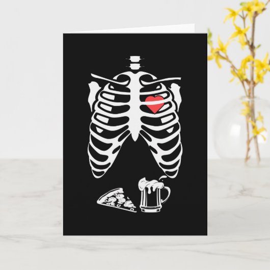 Skeleton Pizza Beer Funny Halloween Kaart (Gele Bloem)