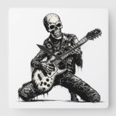  skeleton playing an electric guitar vierkante klok (Voorkant)