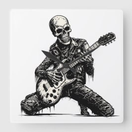  skeleton playing an electric guitar vierkante klok