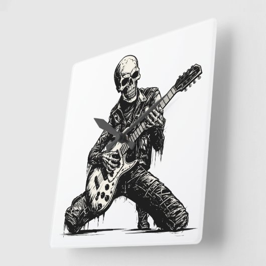  skeleton playing an electric guitar vierkante klok (Hoek)