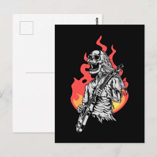 Skeleton playing electric Guitar Flames Rock Music Briefkaart (Voorkant / Achterkant)