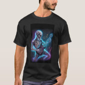 skeleton playing electric guitar in space t-shirt (Voorkant)