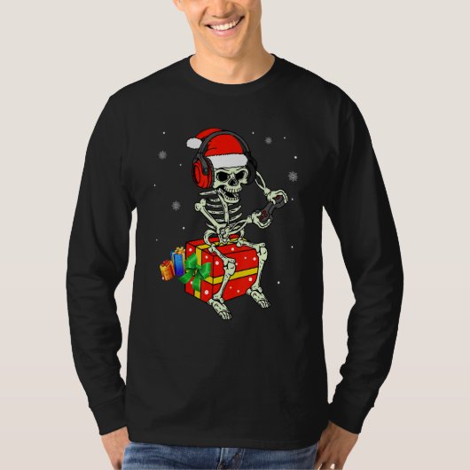Skeleton Playing Game Christmas Pajaman For Men Bo T-shirt (Voorkant)