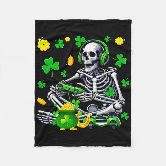 Skeleton Playing Game Gamer St. Patrick's Day Sham Fleece Deken (Voorkant)