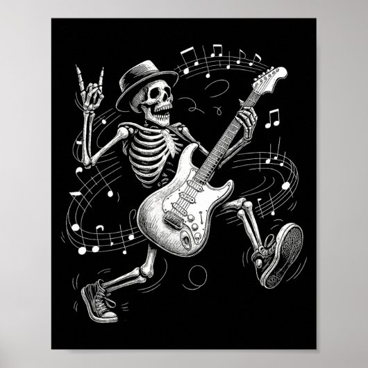 Skeleton Playing Guitar Music For Men Women Rock B Poster (Voorkant)