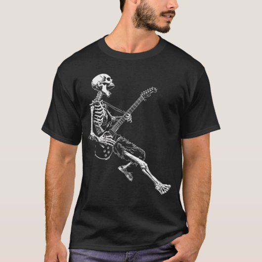 Skeleton playing Guitar Rock And Roll Rock On men  T-shirt (Voorkant)