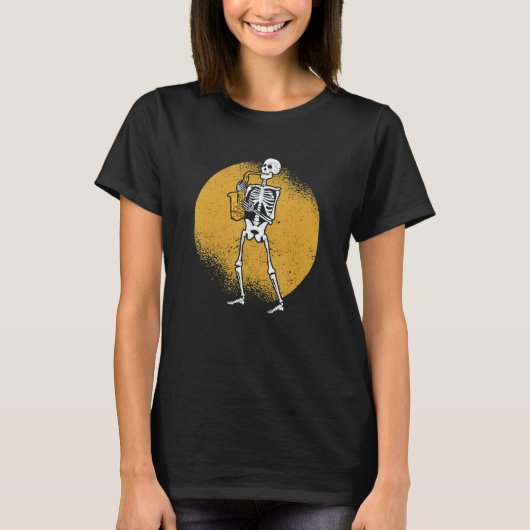 Skeleton Playing Saxophone Jazz Halloween Music Sp T-shirt (Voorkant)