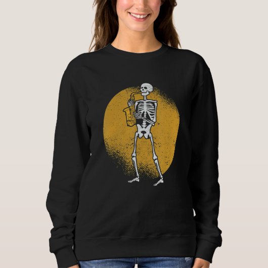 Skeleton Playing Saxophone Jazz Halloween Music Sp Trui (Voorkant)