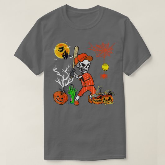 Skeleton Playing Softball Pumpkin Player Lover Hal T-shirt (Design voorkant)