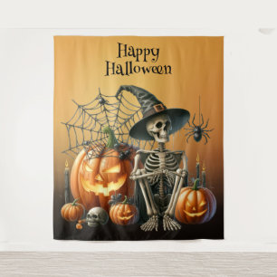 Skeleton pompoenen Halloween Achtergrond Wandkleed