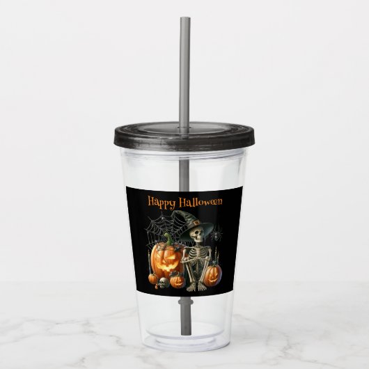 Skeleton pompoenen Halloween Acryl Drinkbeker (Voorkant)