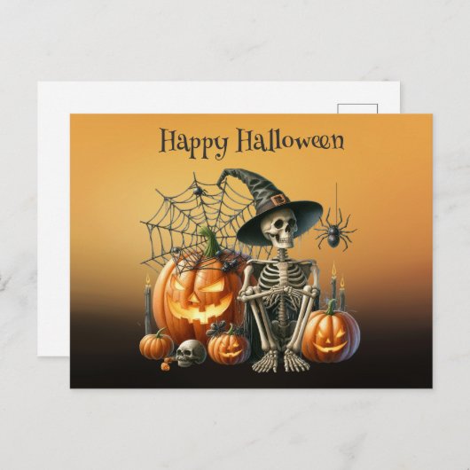 Skeleton pompoenen Halloween Briefkaart (Voorkant / Achterkant)