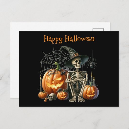 Skeleton pompoenen Halloween Briefkaart (Voorkant / Achterkant)