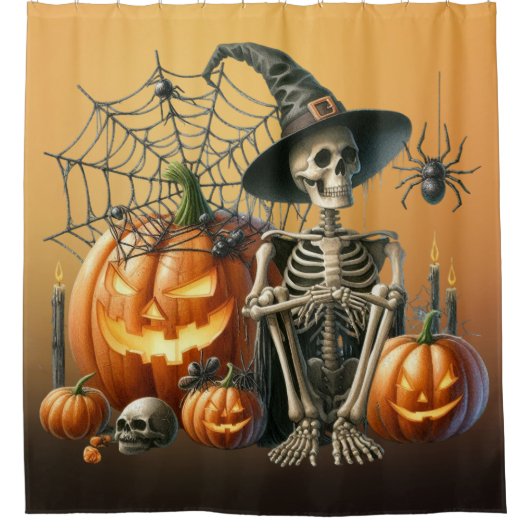 Skeleton pompoenen Halloween douchegordijn (Voorkant)