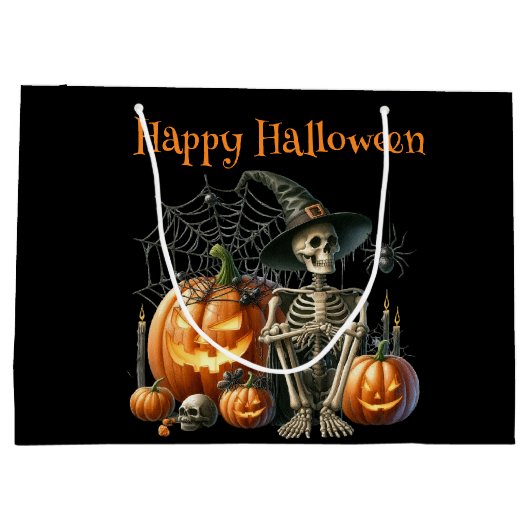 Skeleton pompoenen Halloween geschenkzak Groot Cadeauzakje (Achterkant)
