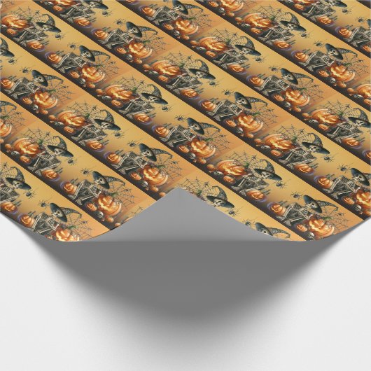 Skeleton pompoenen Halloween inpakpapier (Hoek)