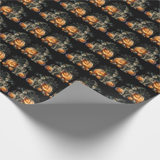 Skeleton pompoenen Halloween inpakpapier (Hoek)