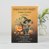 Skeleton pompoenen Halloween Party uitnodiging (Staand voorkant)