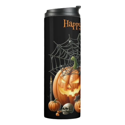 Skeleton pompoenen Halloween Thermische Tumbler Thermosbeker (Gedraaid links)