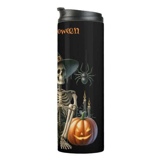 Skeleton pompoenen Halloween Thermische Tumbler Thermosbeker (Geroteerd rechts)