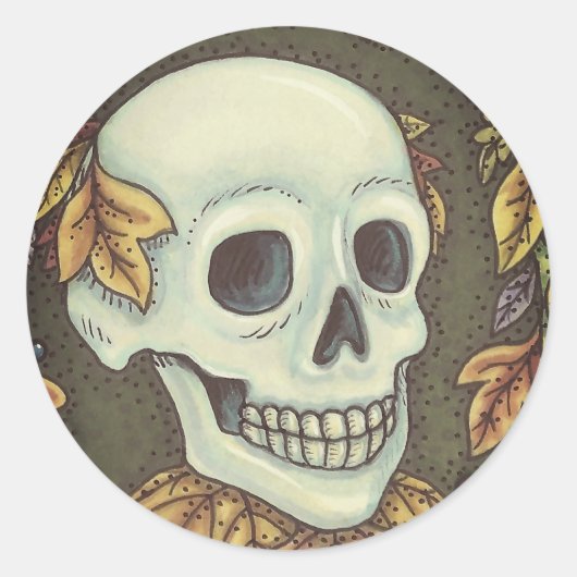 SKELETON-PORTRAIT, SCHEEPVAARTKUNDIGE HALLOWEEN RONDE STICKER (Voorkant)