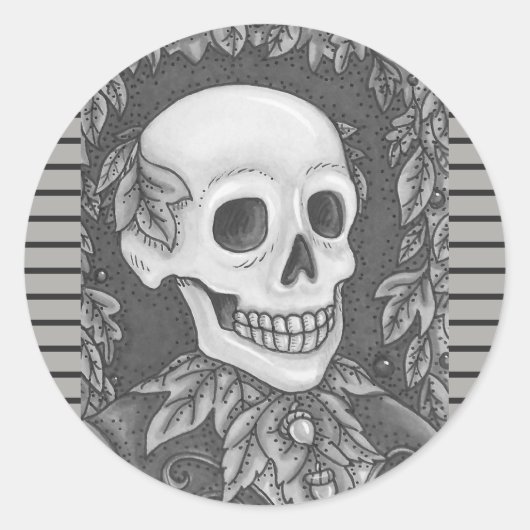 SKELETON-PORTRAIT, SCHEEPVAARTKUNDIGE HALLOWEEN RONDE STICKER (Voorkant)